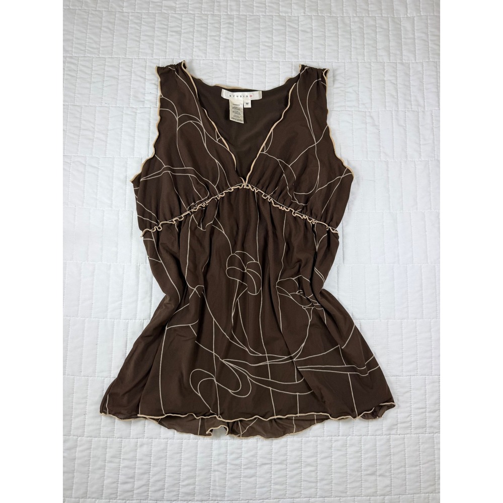 Vintage Y2K Brown Babydoll Cami Fairy Grunge Whimsigoth Top M Milkmaid Boho Chic
